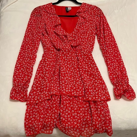 Red Floral Long Sleeve Dress - Picture 1 of 1